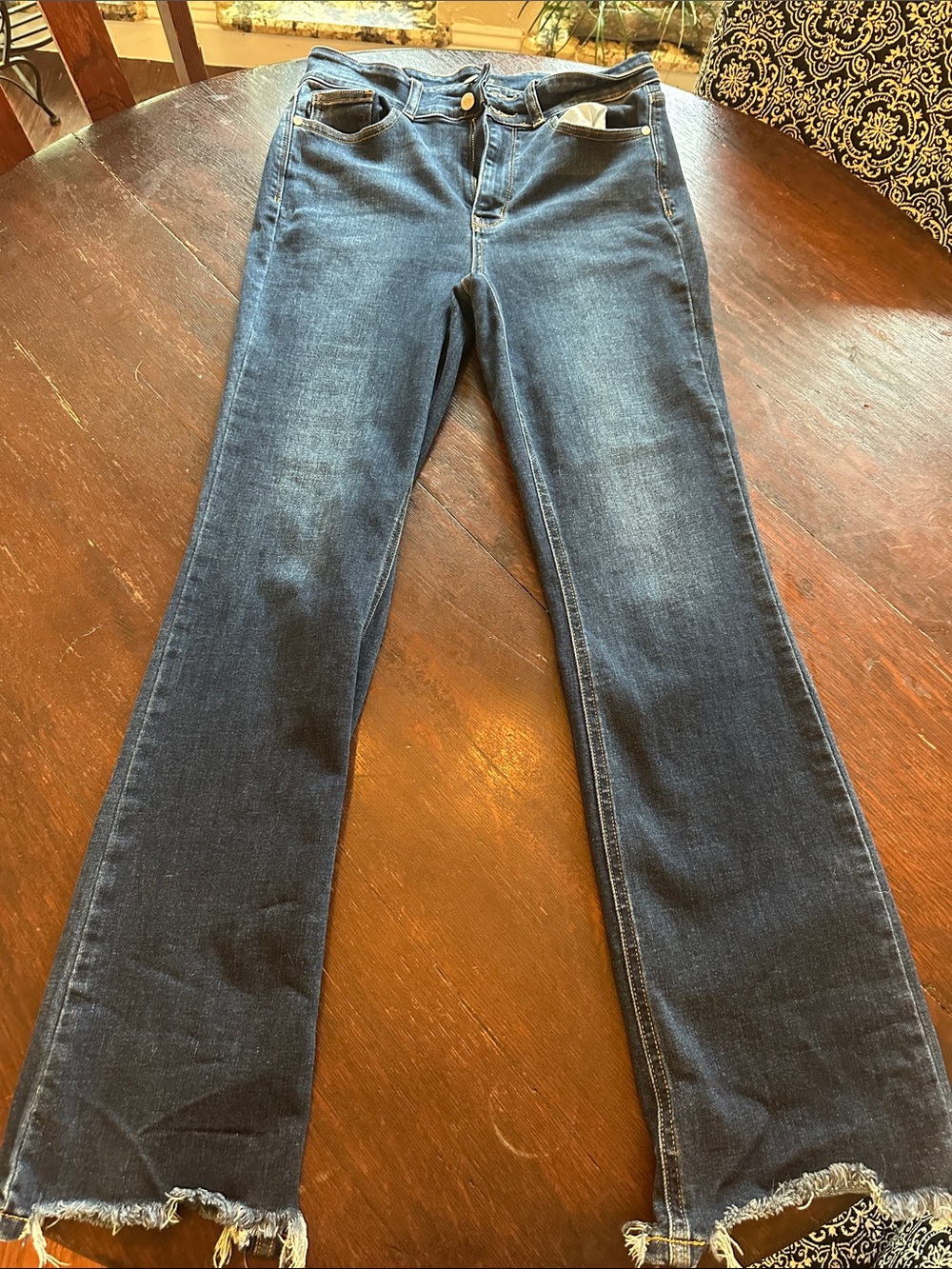 Judy Blue Dark Blue Wide Leg Jeans with Frayed Hem